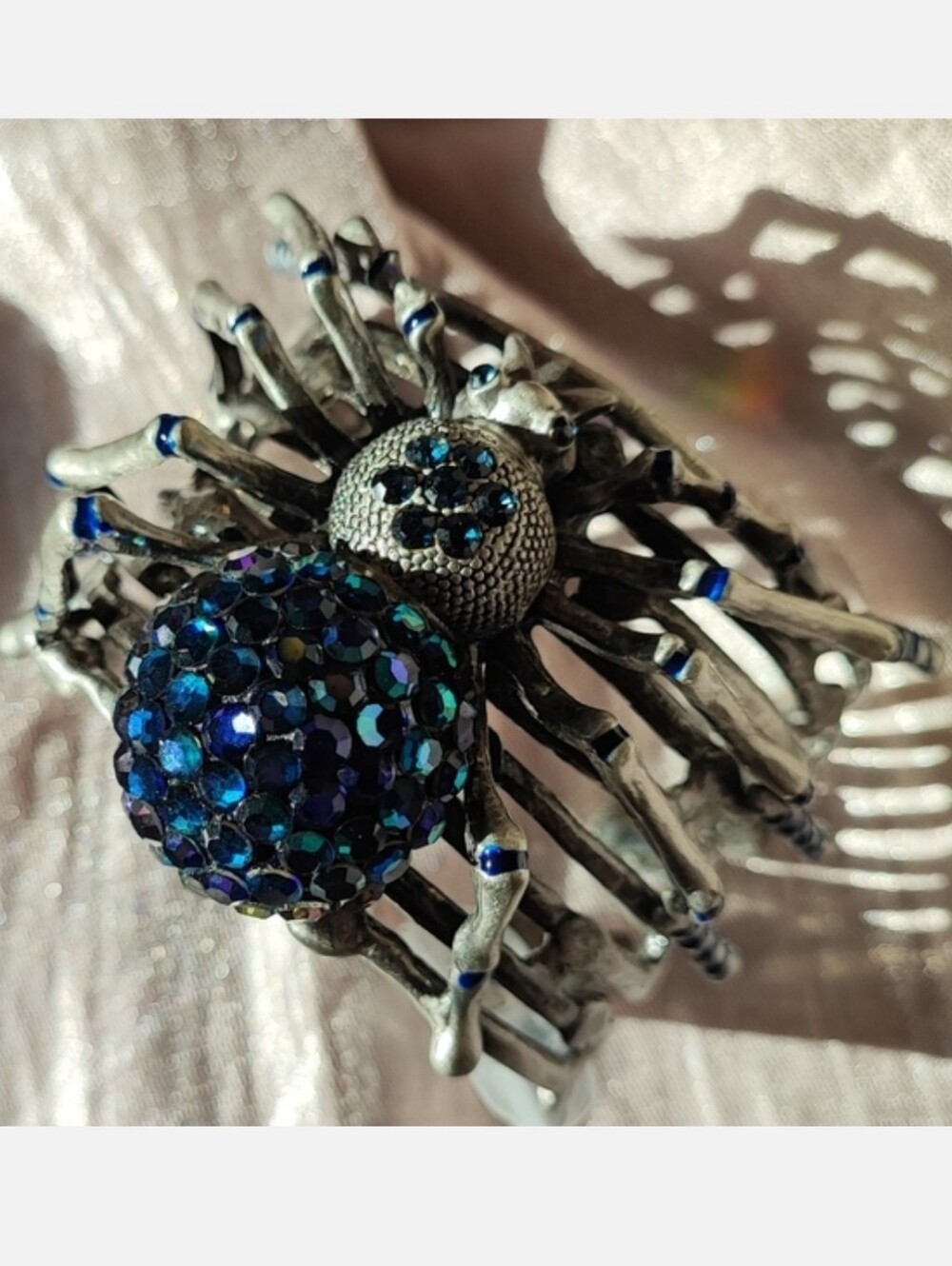 Swarovski Elements Sapphire Blue Halloween Jewelry Spider Cuff Bracelet NEW